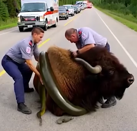 Medics take risks to save bison from giant anacond