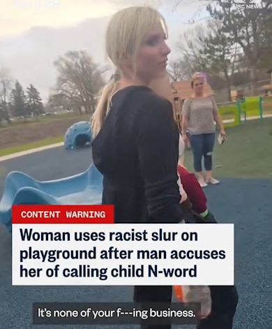 A woman was recorded using racist slurs on a playground in Minnesota after a man accused her of calling a child the N-word.