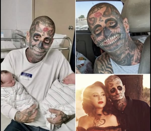 Heavily tattooed dad faces backlash as people think he is a horrible father – then his wife reveals the truth