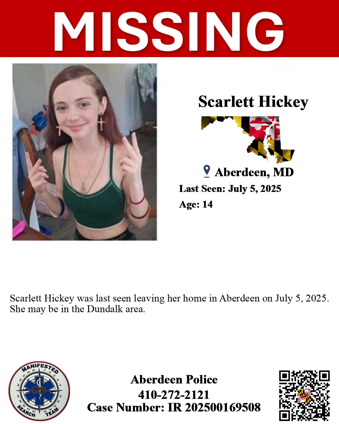 Missing Person Information𝟏𝟒-𝐲𝐞𝐚𝐫-𝐨𝐥𝐝 𝐦𝐢𝐬𝐬𝐢𝐧𝐠 𝐟𝐫𝐨𝐦 𝐀𝐛𝐞𝐫𝐝𝐞𝐞𝐧, 𝐦𝐚𝐲 𝐛𝐞 𝐢𝐧 𝐃𝐮𝐧𝐝𝐚𝐥𝐤Scarlett Hickey