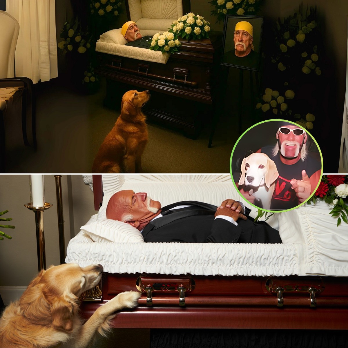 Hulk Hogan and the tale of the dog he nurtured for 5 years touched the hearts of fans. Amid the former wrestler’s passing after a prolonged fight with illness, at this time, people noticed the dog constantly staying beside his coffin. It rested there quietly, gazing at him, but its subsequent actions left everyone utterly speechless. – BN